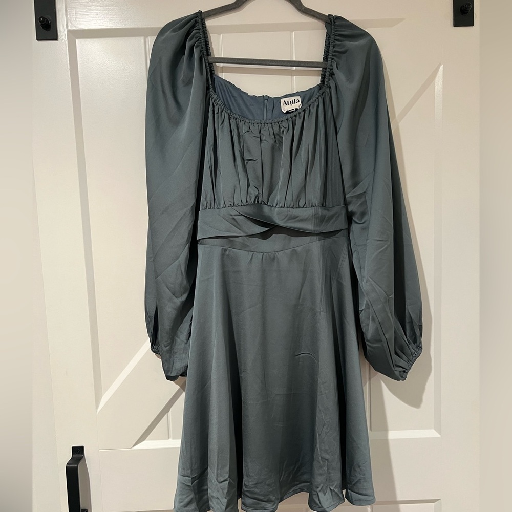 Arula-Slate Blue Satun Mini Dress Size: B (2X)
